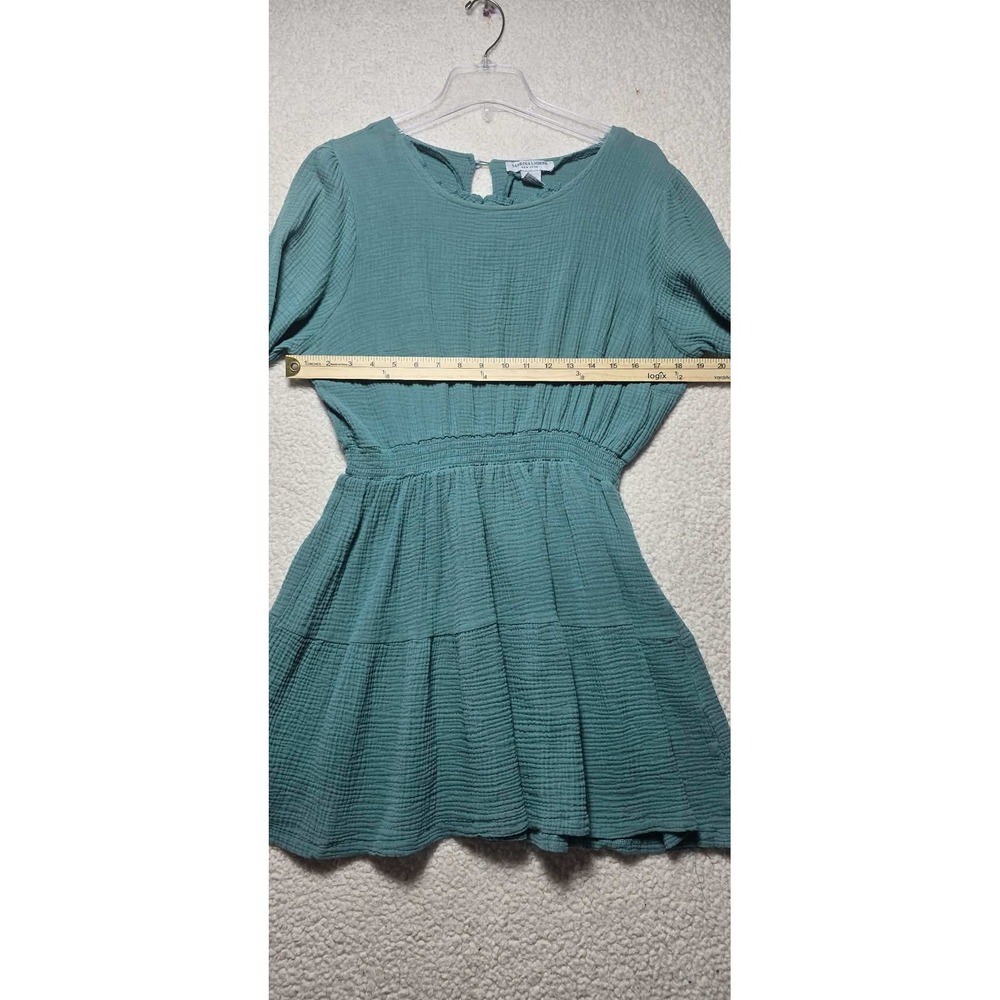 Sabrina Lauren New York Teal Cotton Gauze Smocked Tiered Mini Dress Womens L - Picture 5 of 9